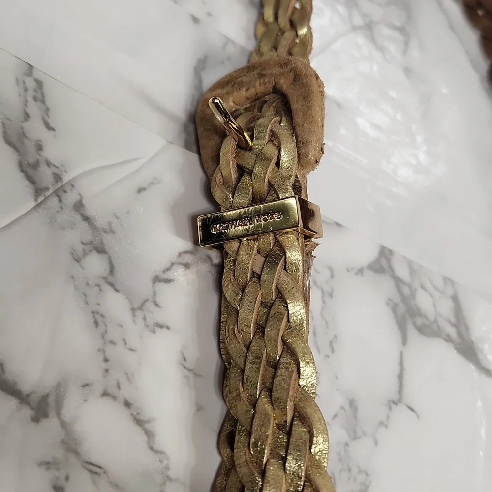 MICHAEL KORS BRAIDED LEATHER GOLD BELT - Picture 2 of 3